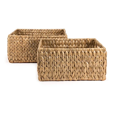 Jonathan Y Leif Rustic Minimalist Hand-Woven Hyacinth Nesting Baskets with Handles, Natural (Set of 2)