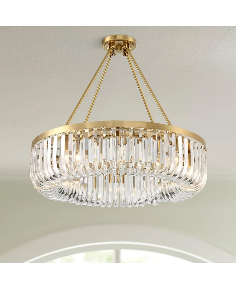 Possini Euro Design Jenna Modern Glam Ceiling Light Semi Flush-Mount Fixture 28" Soft Gold Metal 8-Light Clear Glass Shade for Bedroom Kitchen Living