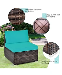 6 Pieces Patio Rattan Furniture Set with Cushions and Glass Coffee Table-Turquoise
