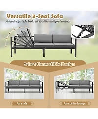 3 Pieces Aluminum Patio Furniture Set with 6-Level Adjustable Backrest-Grey