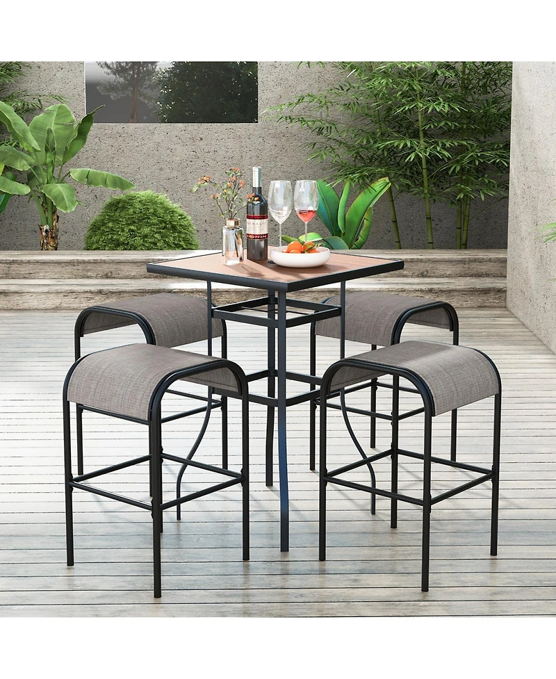 Set of 2/4 Patio Metal Bar Stools with Curved Fabric Seat-Set of 4