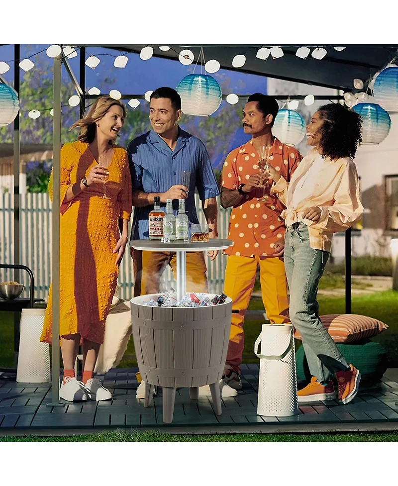 10 Gallon Cooler Bar Table Outdoor Coffee Table Ice Bucket with Telescopic Tabletop for Beer and Wine-Brown