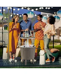 10 Gallon Cooler Bar Table Outdoor Coffee Table Ice Bucket with Telescopic Tabletop for Beer and Wine-Brown