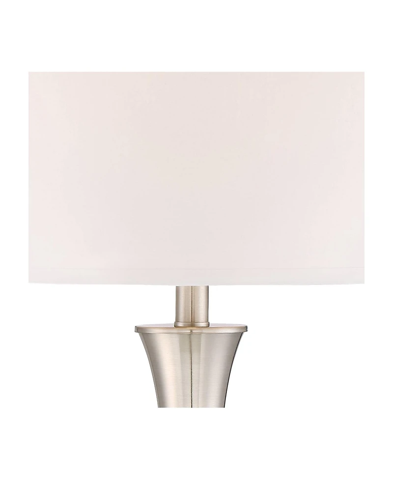 360 Lighting Simon Modern Table Lamps 25 1/2" High Set of 2 Brushed Nickel with Usb Charging Port White Fabric Drum Shade for Bedroom Living Room
