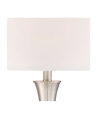 360 Lighting Simon Modern Table Lamps 25 1/2" High Set of 2 Brushed Nickel with Usb Charging Port White Fabric Drum Shade for Bedroom Living Room