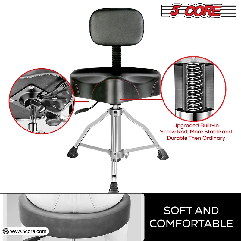5 Core Drum Throne Padded Guitar Stool with Backrest Hydraulic Height Adjustable Music Chair For Adults And Kids w Anti Slip Rubber Feet