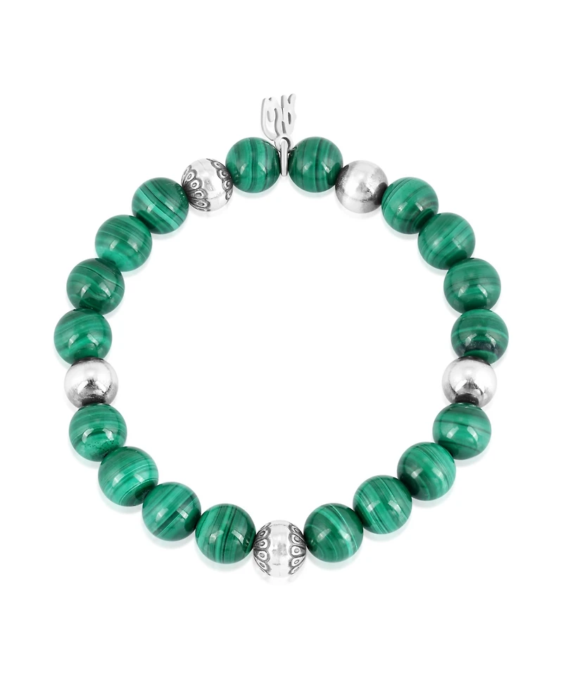 American West Jewelry Sterling Silver Malachite Gemstone Stretch Bracelet, Size Medium - Large