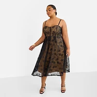 Rebdolls Women's Plus Size Lorelei Lace Overlay Midi A Line Dress