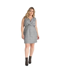 Plus V-Neck Sleeveless Plaid Sheath Dress
