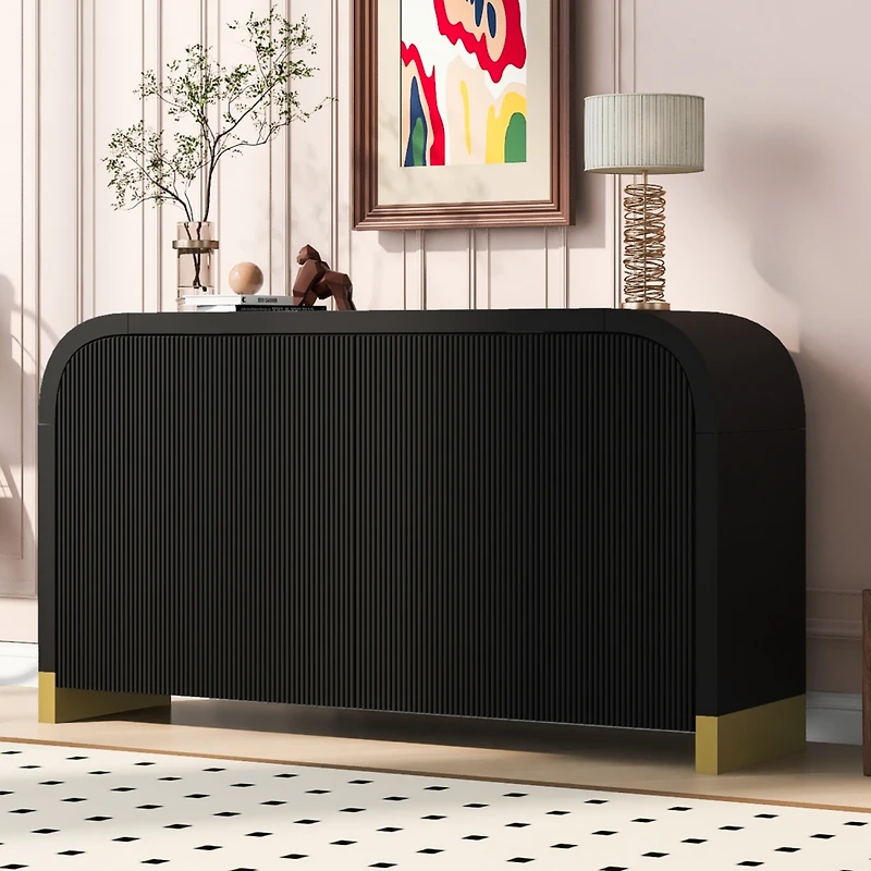 Streamdale 4-Door Wavy Cabinet with Adjustable Shelves