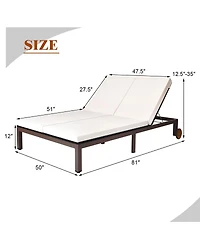 2-Person Patio Rattan Lounge Chair with Adjustable Backrest and Cushions