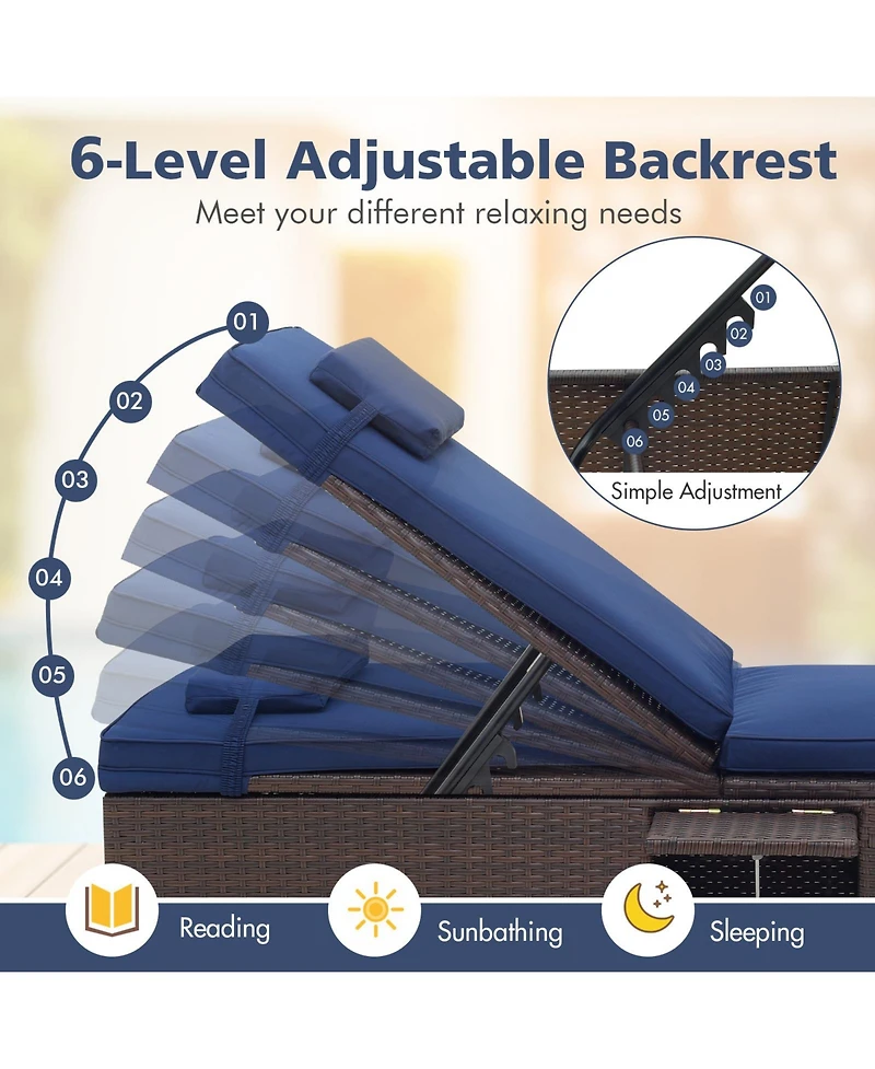 Slickblue Patio Chaise Lounge Set of 2 with Backrest Seat Cushion and Headrest-Navy