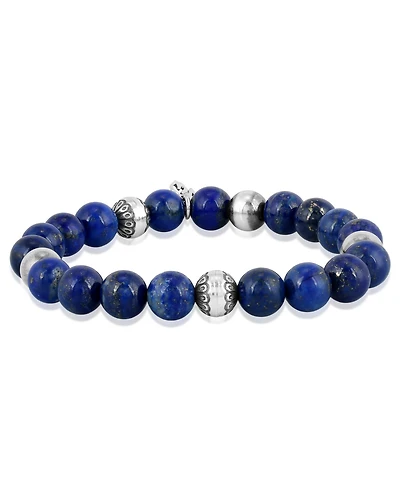 American West Jewelry Sterling Silver Lapis Lazuli Gemstone Stretch Bracelet, Size Medium - Large