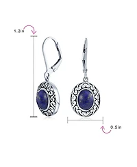 Bling Jewelry 3CTW Natural Stones Oval Bezel Set Lever Back Dangle Earrings Oxidized .925 Sterling Silver