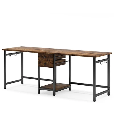 Tribesigns 79 Inch Extra Long Desk, Double Desk with 2 Drawers, Two Person Computer Storage Shelves, Writing Table Study for