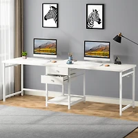 Tribesigns 79 Inch Extra Long Desk, Double Desk with 2 Drawers, Two Person Computer Storage Shelves, Writing Table Study for
