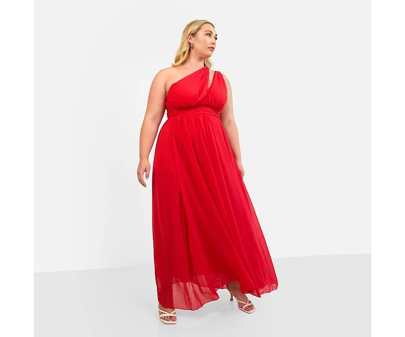 Rebdolls Plus Size Georgia Chiffon One Shoulder Maxi A Line Dress