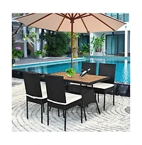 Slickblue 5 Pieces Patio Rattan Dining Set Table with Wooden Top