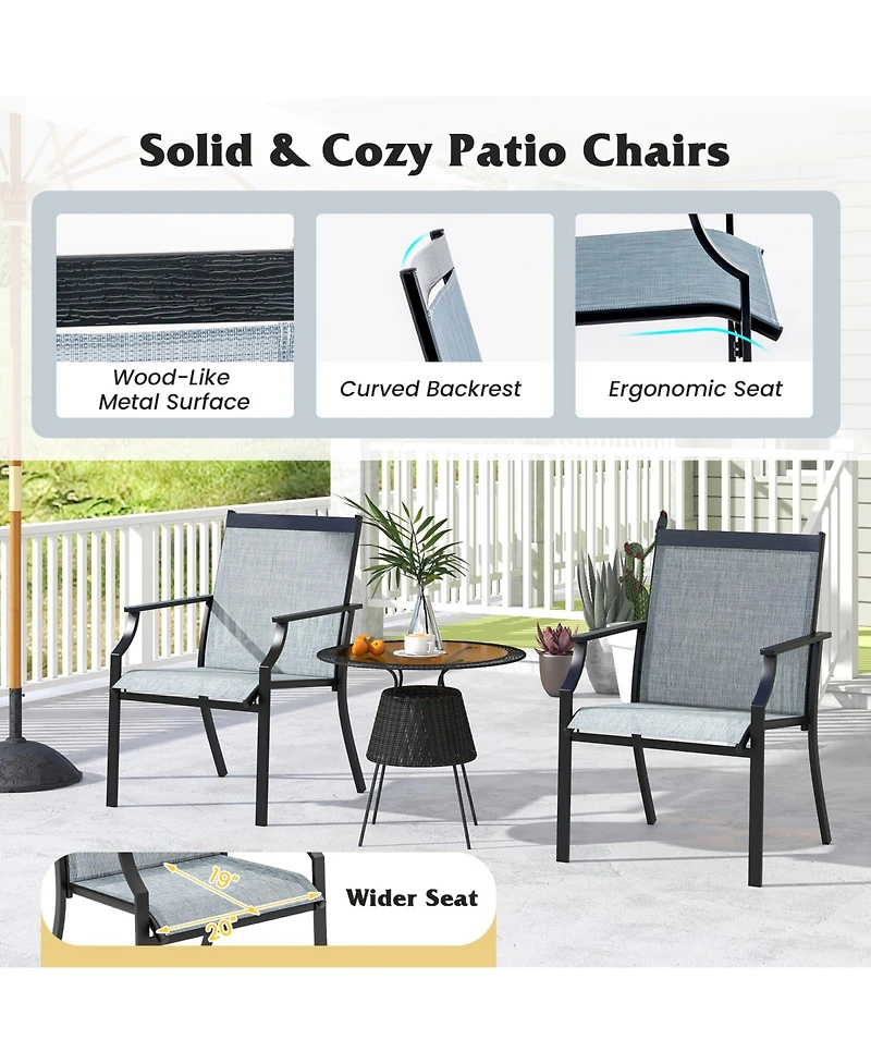 Slickblue 4 Piece Patio Dining Chairs Large Outdoor Chairs with Breathable Seat and Metal Frame