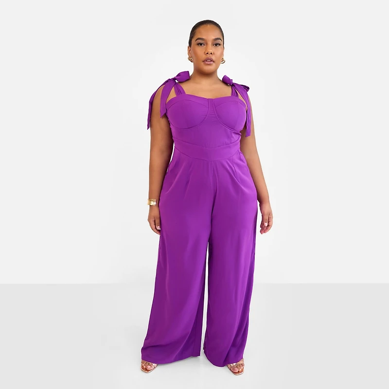 Rebdolls Plus Size Selma Tie Strap Corset Wide Leg Jumpsuit