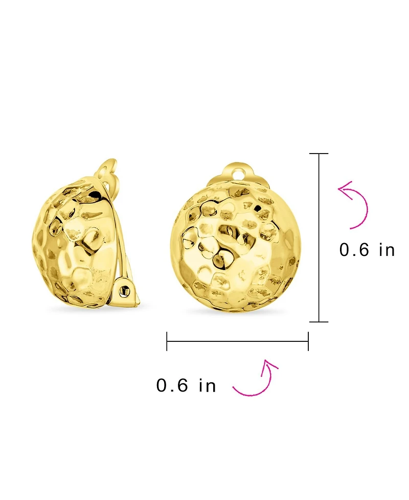 Bling Jewelry Hammered Dome Ball Clip On Button Earrings For Women 14K Gold Plated .925 Silver With Brass Clip Non Pierced Ears