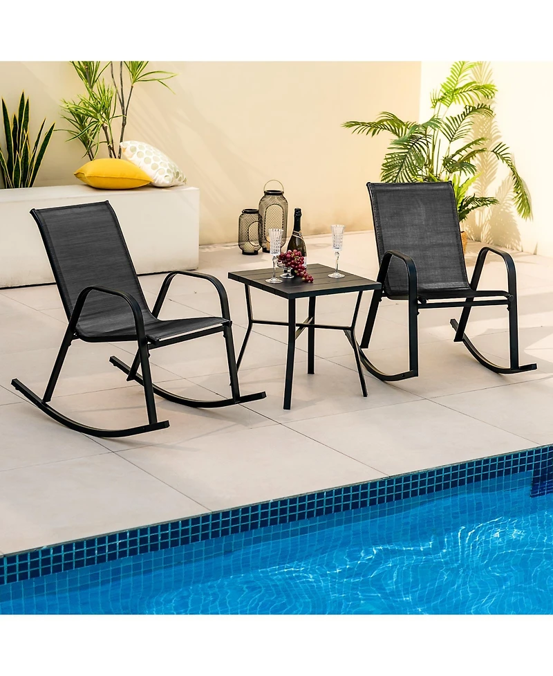 Slickblue Set of 2 Heavy-Duty Metal Patio Rocking Chair with Breathable Seat Fabric