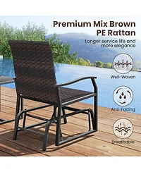 Slickblue 3 Piece Patio Gliding Set with Tempered Glass Coffee Table-Brown