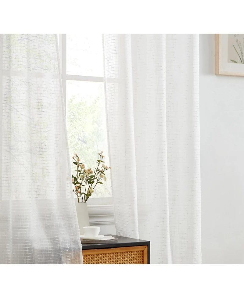 Hlc.me Emily Faux Linen Semi Sheer Transparent Rod Pocket Back Tab Lightweight Window Curtains Wide Panels