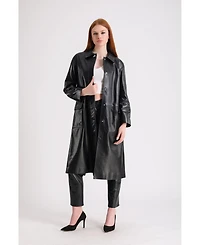Furniq Uk Women's Leather Trench coat , Black