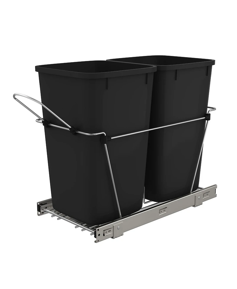 Rev-a-Shelf Double Pull Out Trash Can 27 Qt for Kitchen, Black, Rv-15KD-18C S
