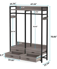 Tribesigns Freestanding Closet Organizer for Hanging Clothes, Heavy Duty Garment Rack with 4 Drawers, 8 Hooks and Storage Shelves, Wardrobe Clo