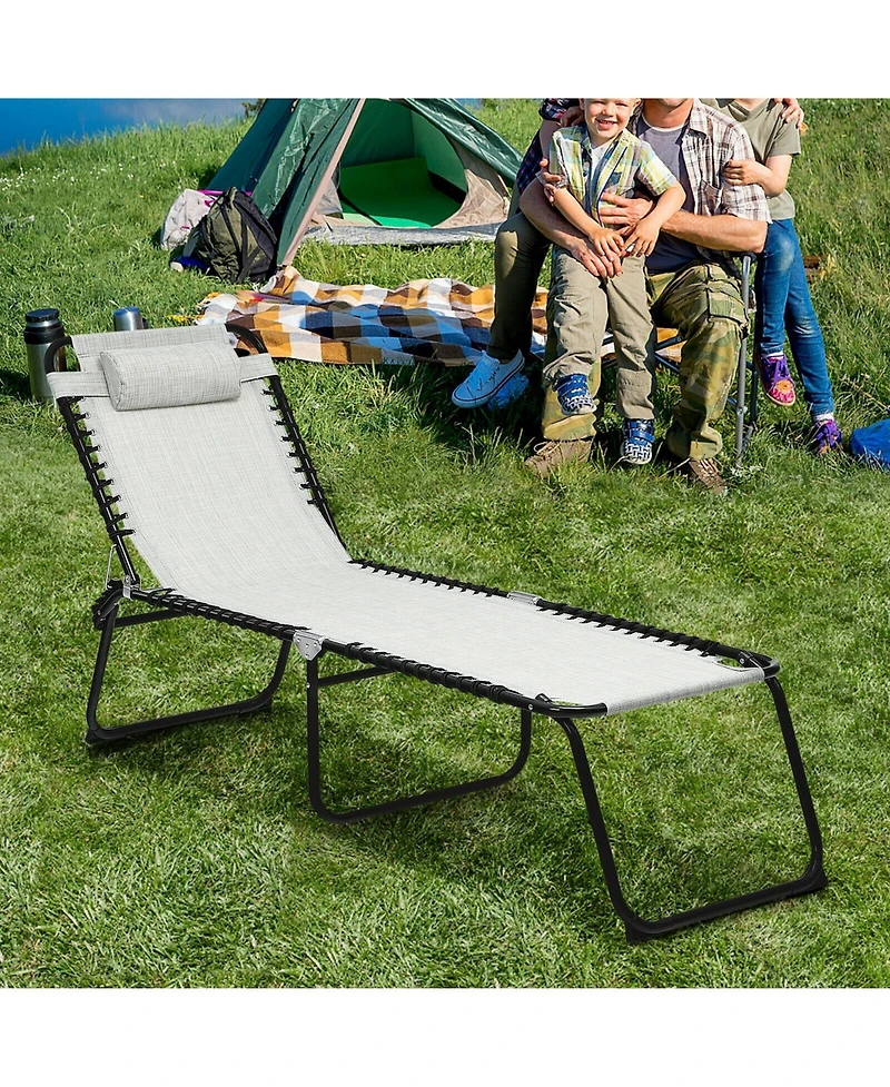 Slickblue Folding Heightening Design Beach Lounge Chair with Pillow for Patio