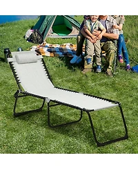 Slickblue Folding Heightening Design Beach Lounge Chair with Pillow for Patio