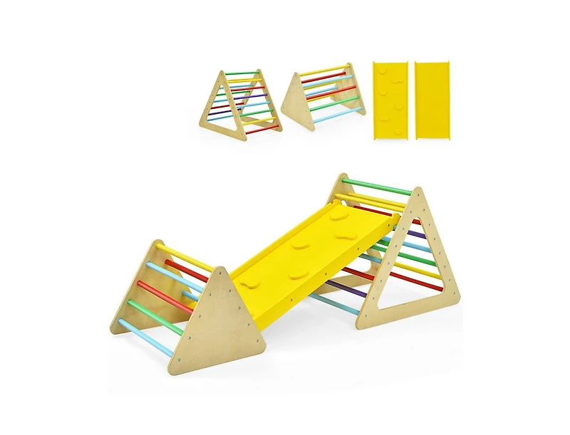 Slickblue 3 in 1 Wooden Set of 2 Triangle Climber with Ramp for Slid
