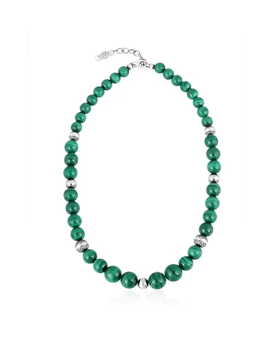 American West Jewelry Sterling Silver and Graduated Malachite Gemstone Bead Necklace, 17 Inches