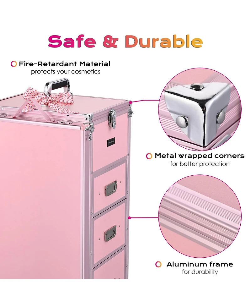 Byootique Nail Desk Mobile Station Rolling Makeup Manicure Table Nail Artist