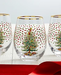 Spode Christmas Tree Polka Dot Stemless Wine Glasses, Set of 4
