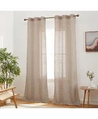 Hlc.Me Emily Faux Linen Semi Sheer Light Filtering Transparent Grommet Lightweight Window Curtains Drapery Panels 2 Panels