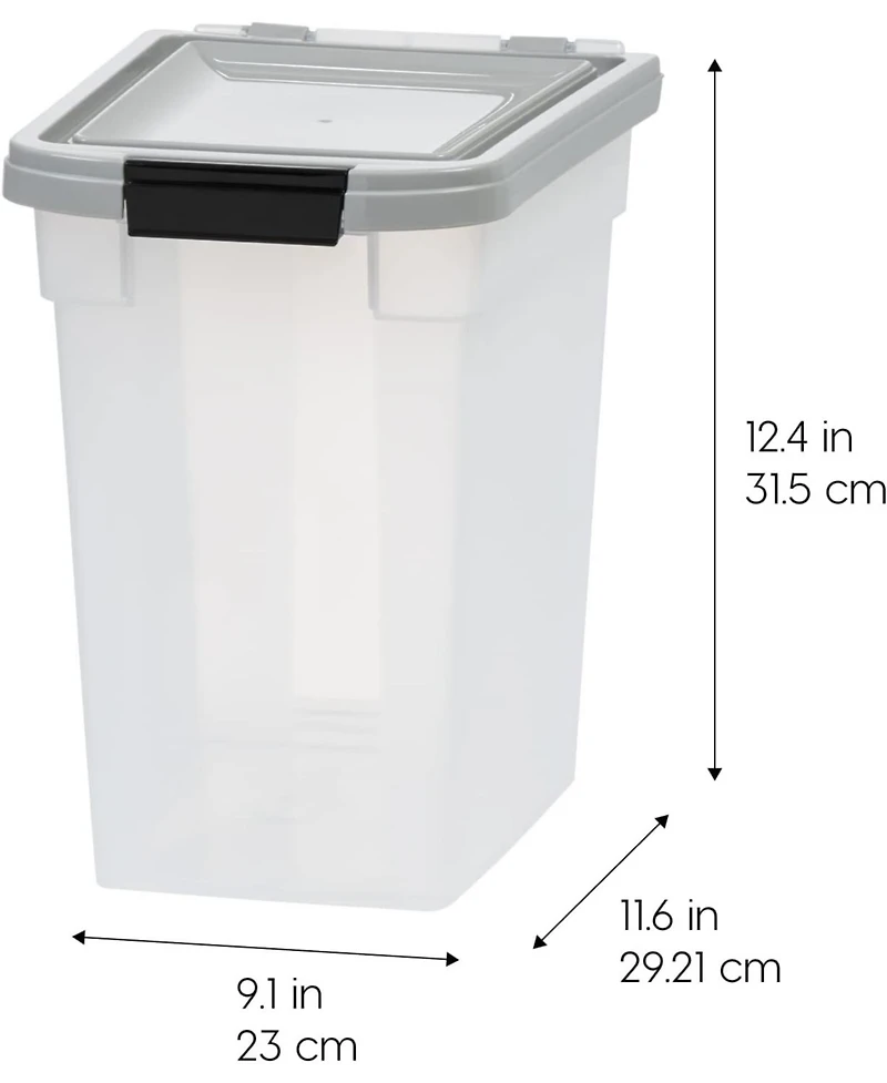 Iris 12.75 Quart Airtight Pet Food Storage Container for Dog, Cat, Bird and Other Animals, Gray