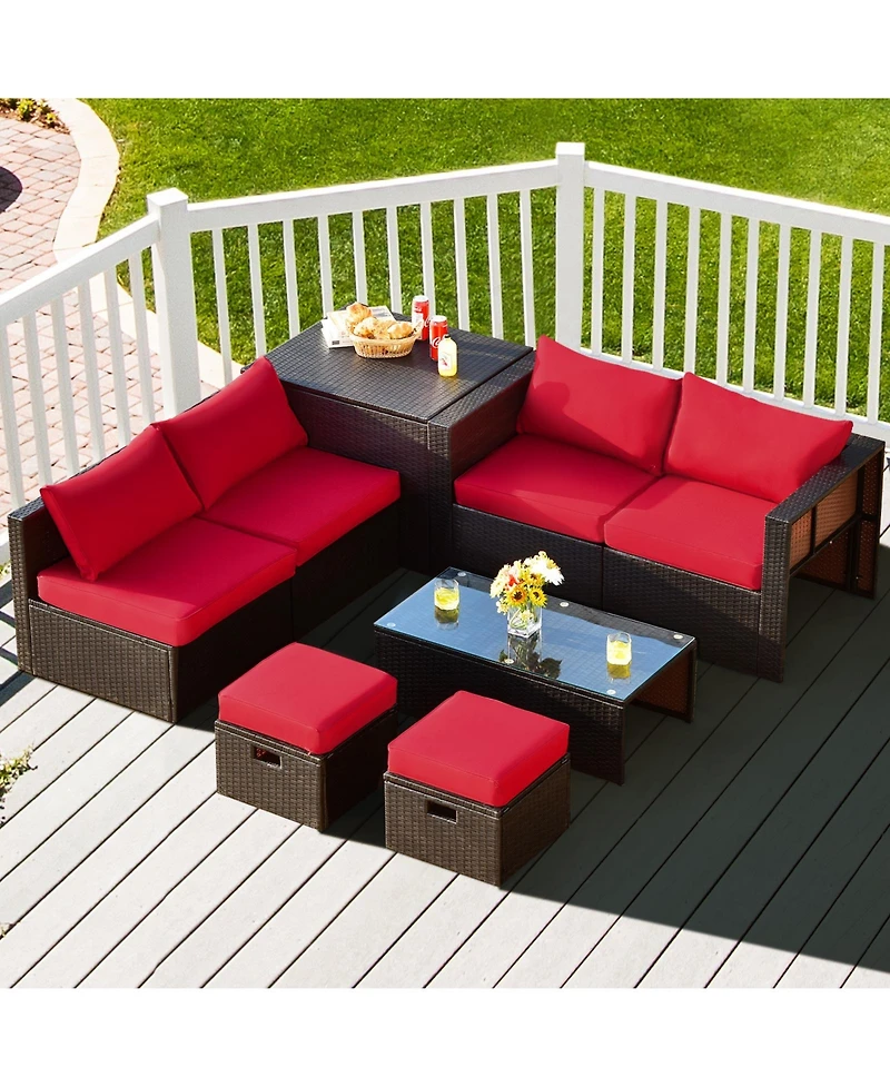 Skonyon 8 Pieces Patio Space-Saving Rattan Furniture Set with Storage Box and Waterproof Cover