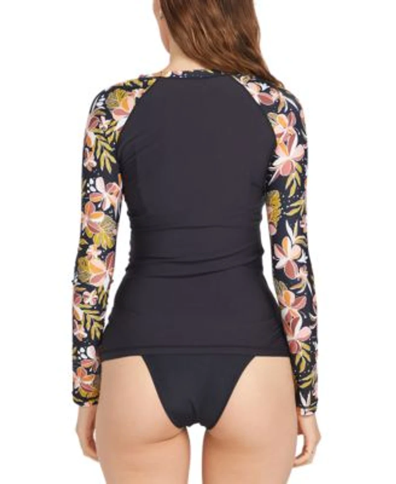 Volcom Juniors Fronds Forever Printed Sleeve Rash Guard Simply Seamless Cheeky Bikini Bottoms