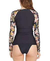 Volcom Juniors Fronds Forever Printed Sleeve Rash Guard Simply Seamless Cheeky Bikini Bottoms