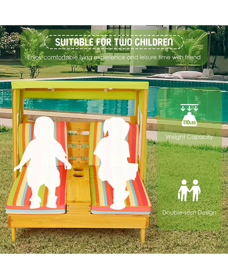 Slickblue Kids Patio Lounge Chair with Cup Holders and Awning