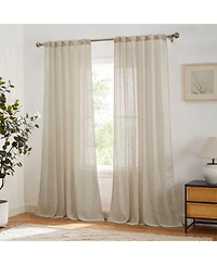 Hlc.me Emily Faux Linen Semi Sheer Transparent Rod Pocket Back Tab Lightweight Window Curtains Wide Panels