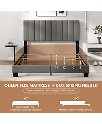 Queen Size Upholstered Bed Frame with Vertical Channel Tufted Headboard-Gray