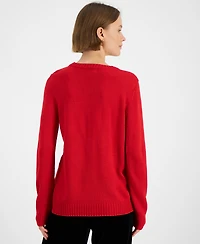 Holiday Lane Women's Santa Surprise Sequined Sweater, Created for Macy's