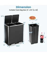Slickblue 16 Gallon Dual Step Trash Can Recycling Double Bucket Pedal