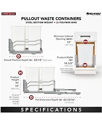 Rev-a-Shelf Double Pull Out Trash Can 35 Qt with Soft-Close, 53WC-1835SCDM-211