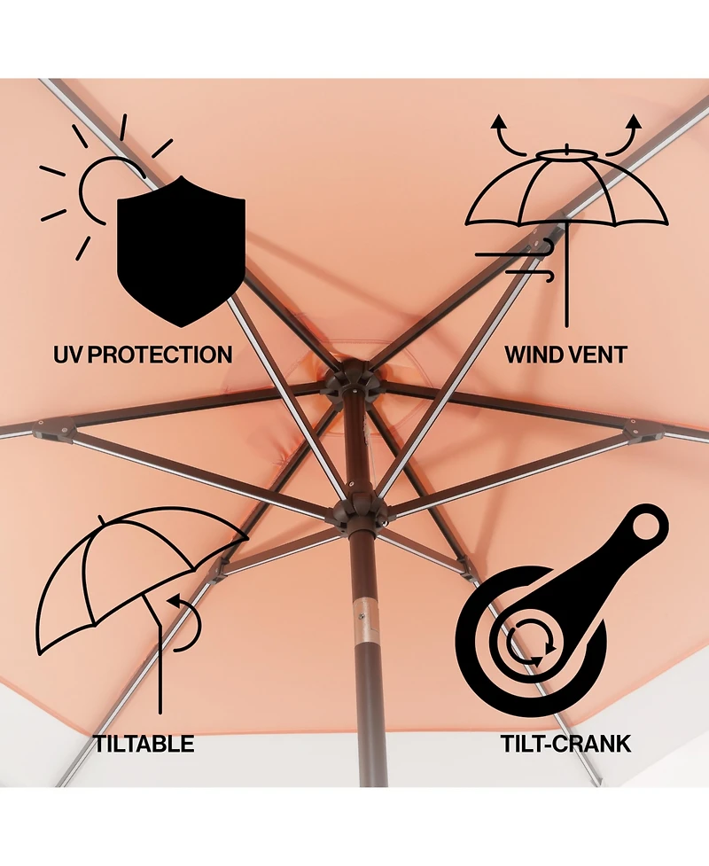 Jonathan Y 9ft 2-Tone Solar Led Patio Umbrella, 12 LEDs, Auto-Tilt, Crank, Uv Protection