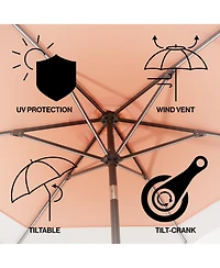 Jonathan Y 9ft 2-Tone Solar Led Patio Umbrella, 12 LEDs, Auto-Tilt, Crank, Uv Protection